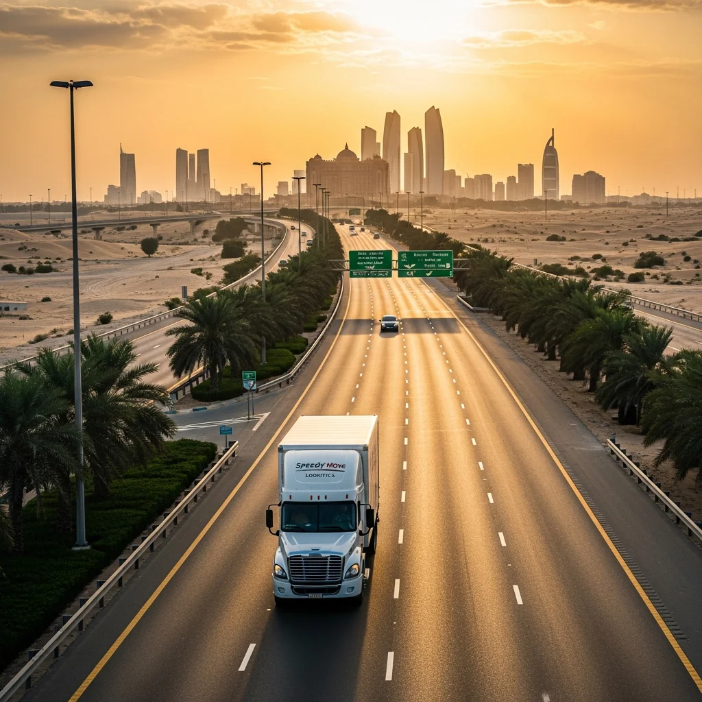 Highway E11 connecting Dubai to Abu Dhabi with moving services