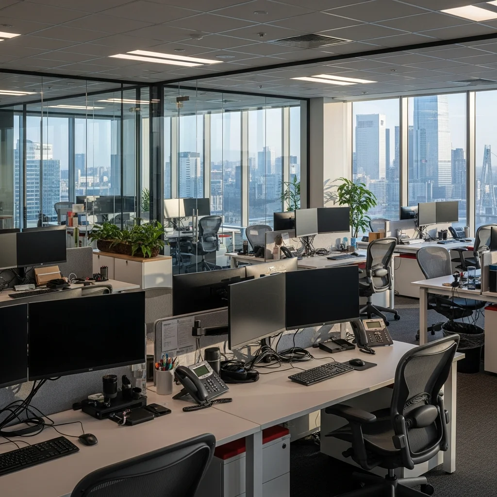 Office workstations fully set up in new Business Bay location