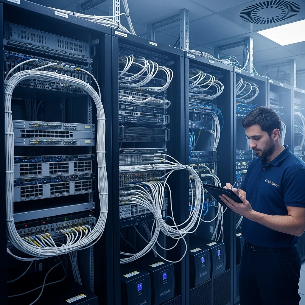 Server room equipment being prepared for relocation