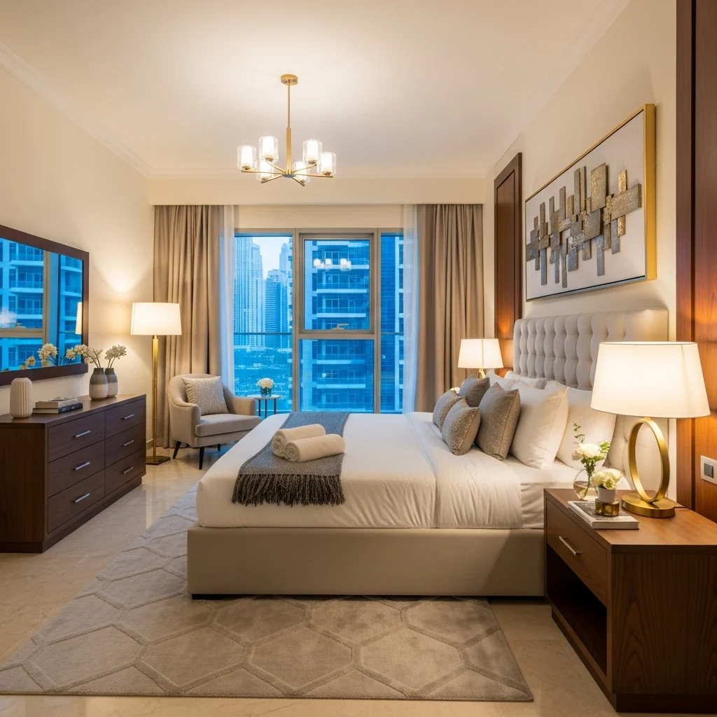 Bedroom set up and organized after apartment move