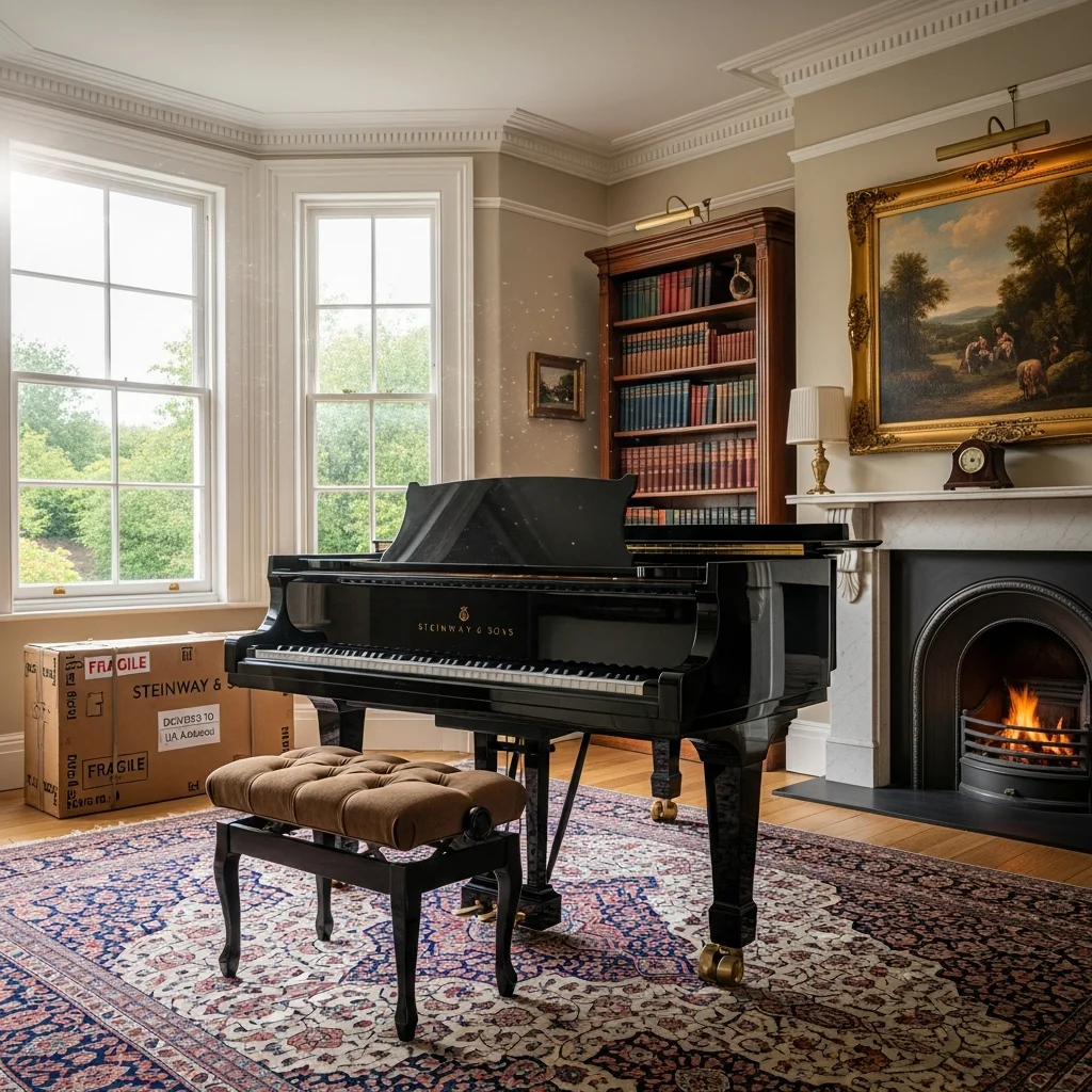 Grand piano delivered and positioned in UK home