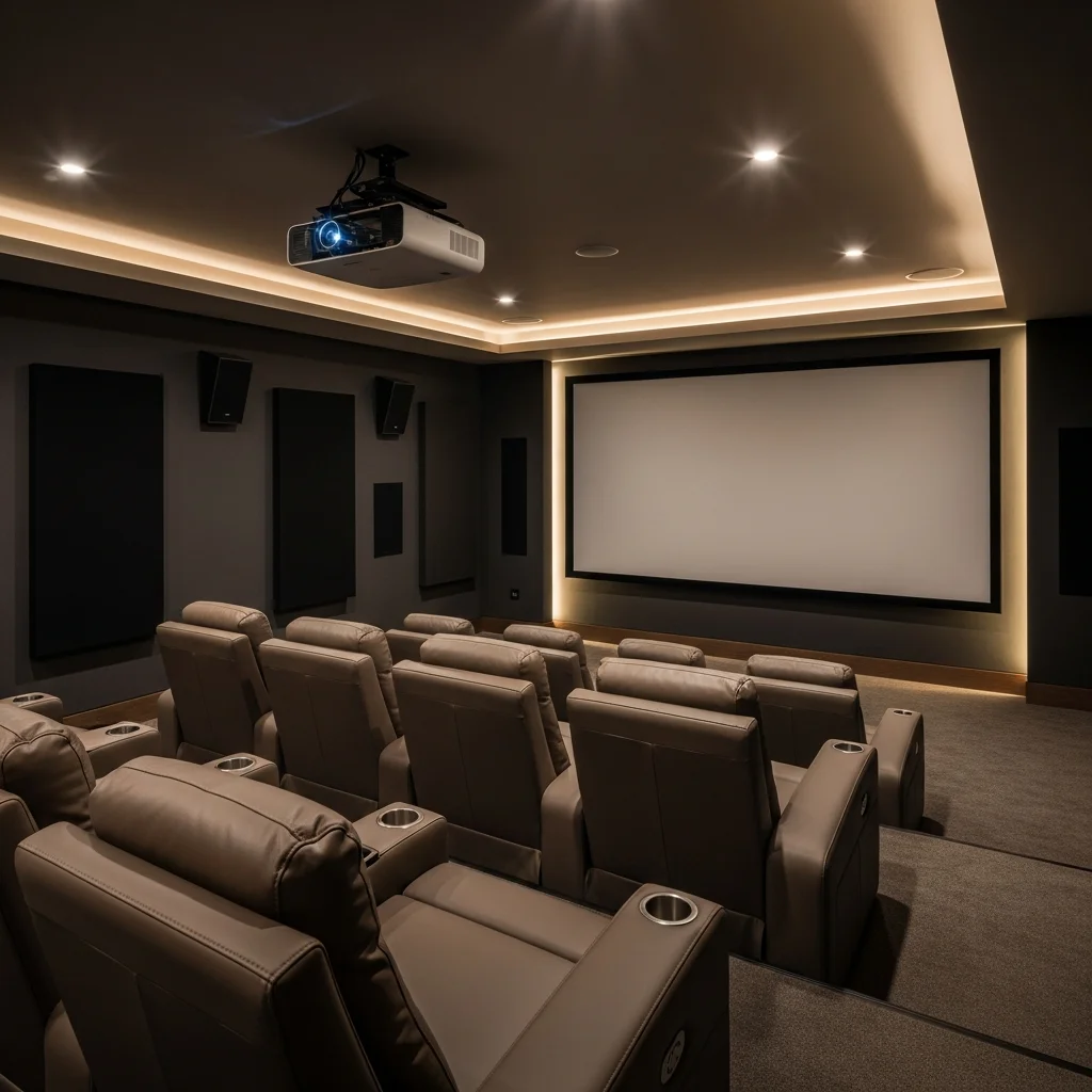 Home cinema room set up and calibrated in new Palm villa